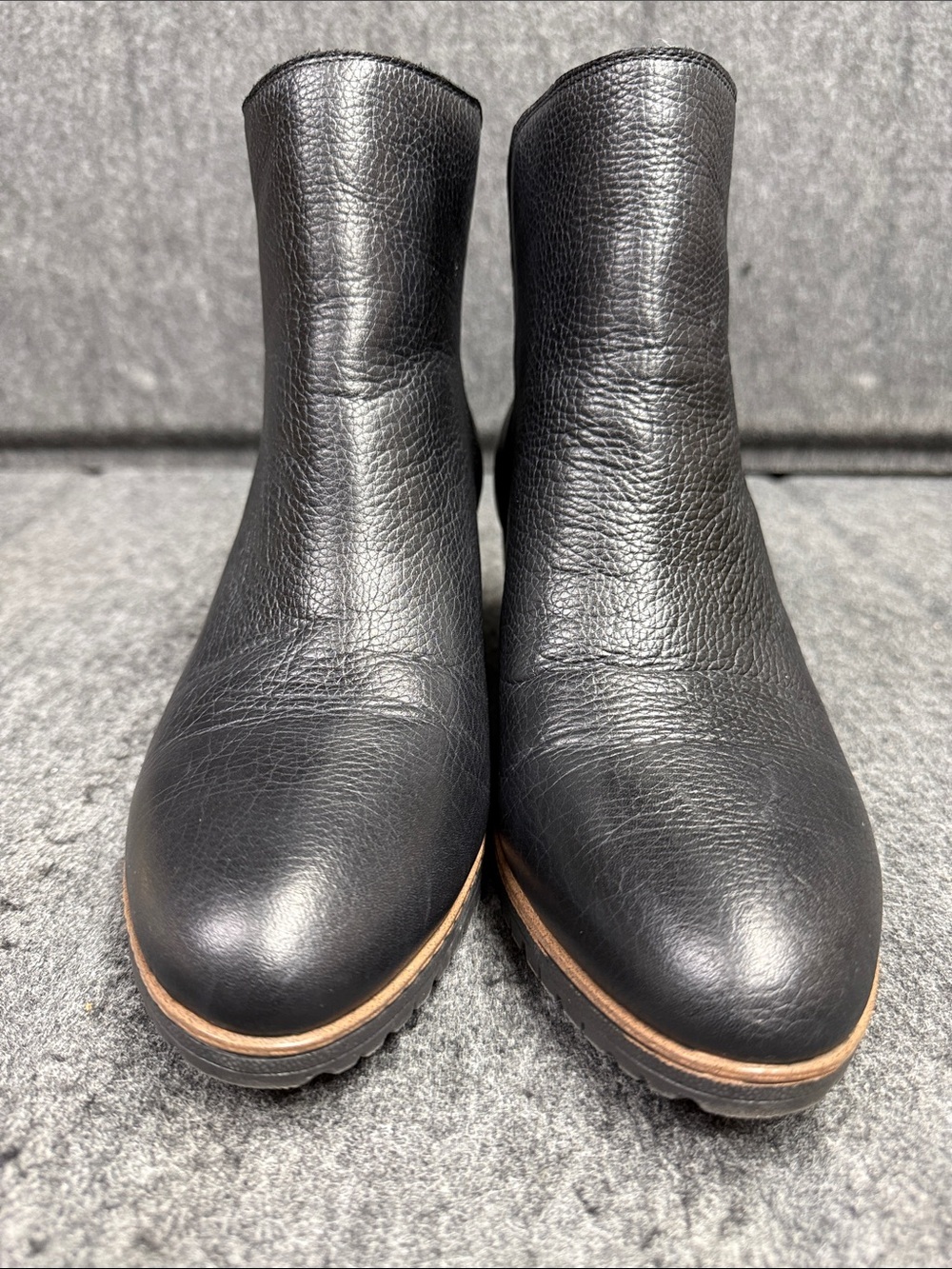 Dr. Scholl's Black Leather Ankle Booties with Lug Sole and Brown Trim - Picture 3 of 8